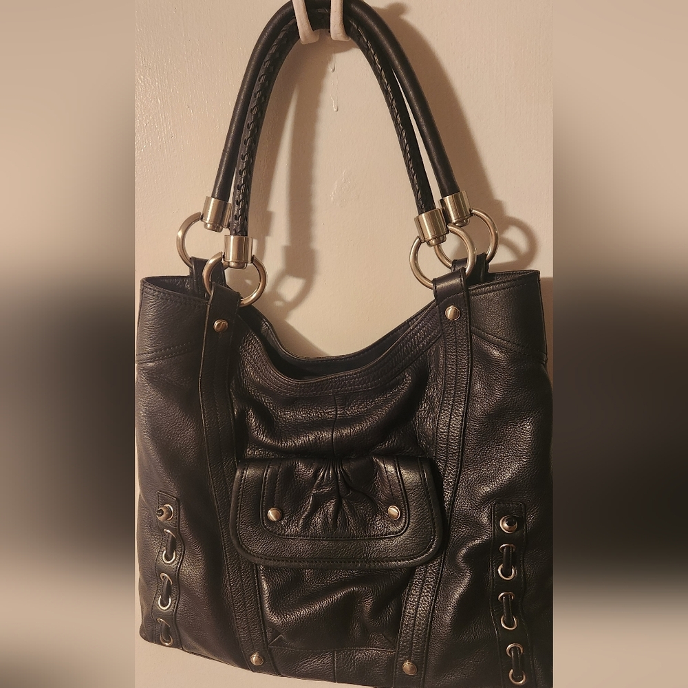 Sleek Black Leather Tote Bag Fantastic Condition